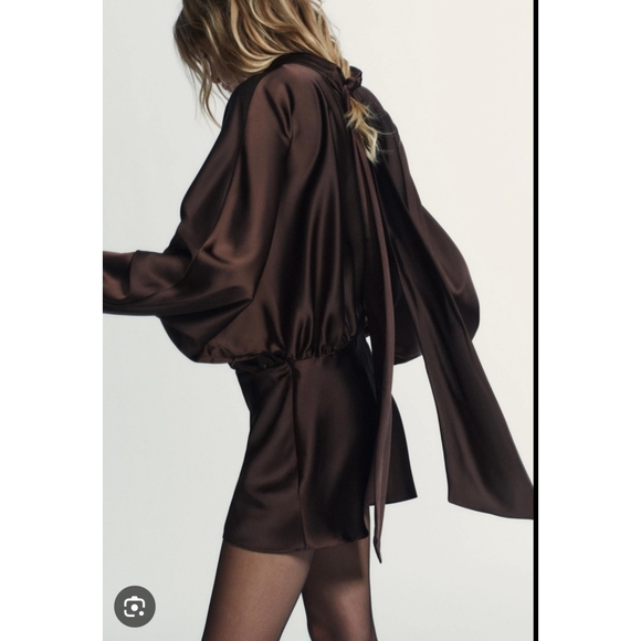 Zara Satin Effect Scarf Dress Brown NWT - Picture 15 of 15